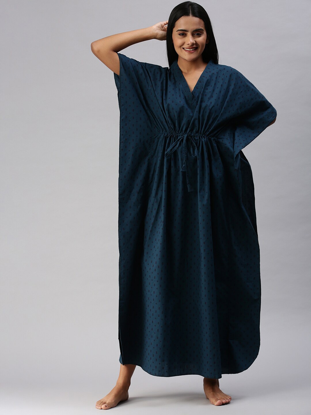 

Kryptic Blue Printed Pure Cotton Kaftan Nightdress
