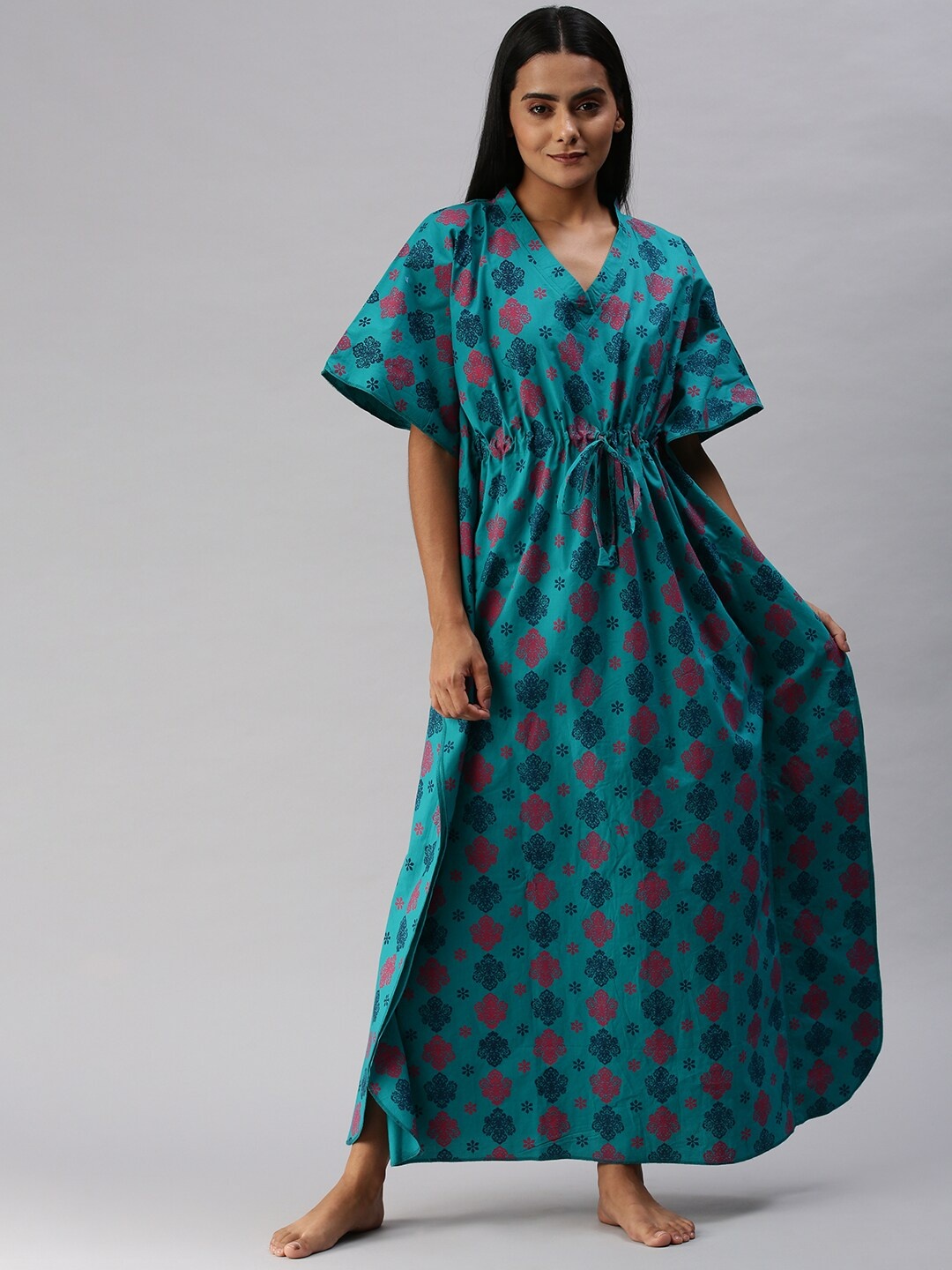 

Kryptic Green Printed Cotton Maxi Nightdress