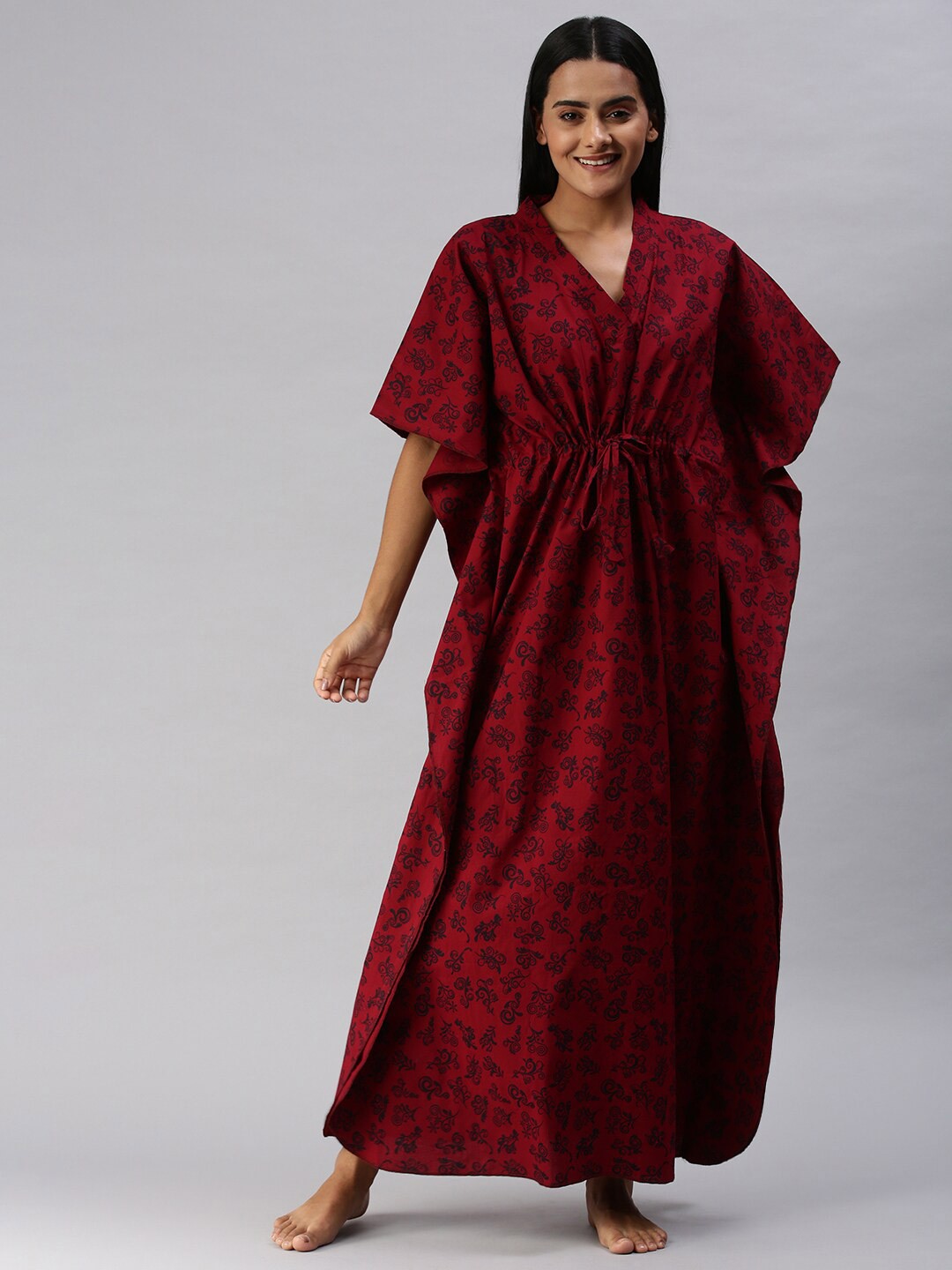 

Kryptic Maroon Printed Maxi Nightdress
