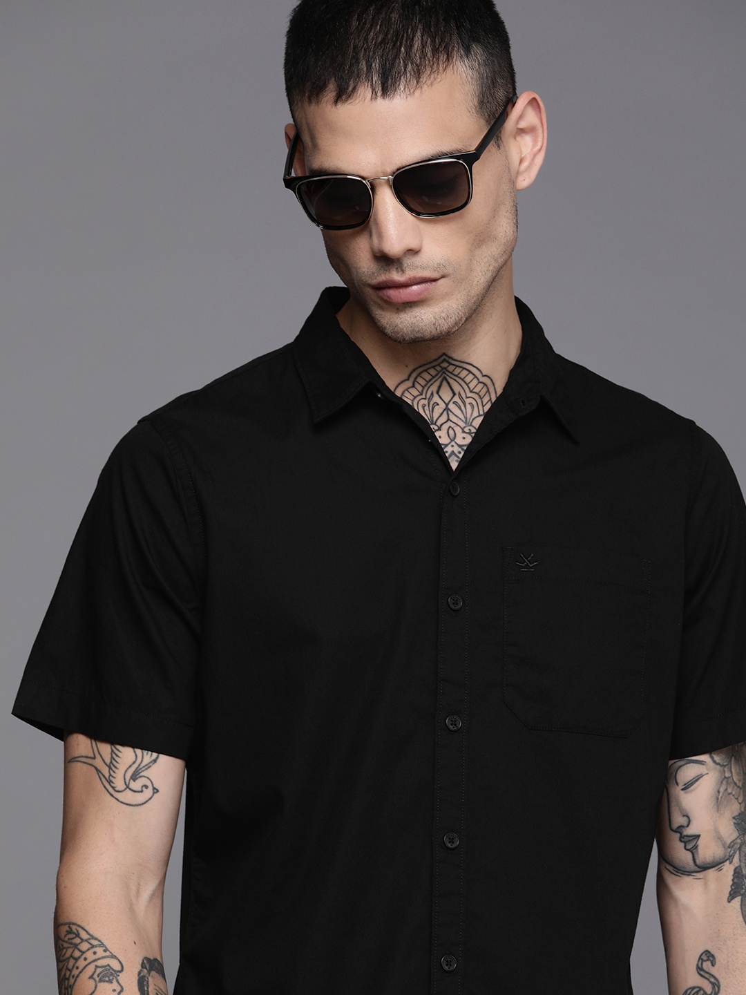 

WROGN Men Black Solid Slim Fit Pure Cotton Casual Shirt