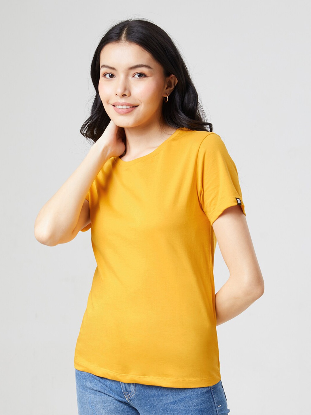 

The Souled Store Women Yellow Extended Sleeves Applique T-shirt