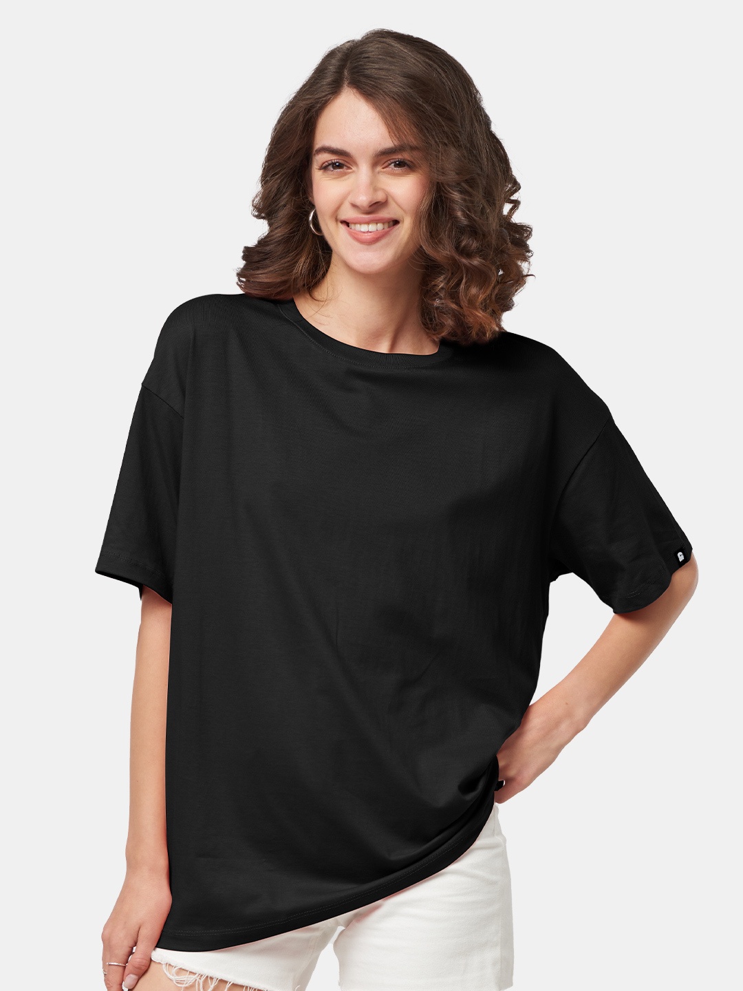 

The Souled Store Drop-Shoulder Sleeves Oversized T-shirt, Black