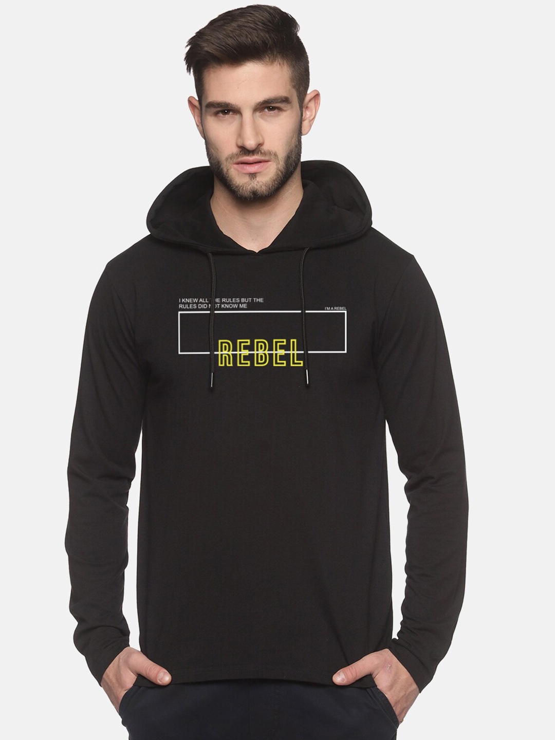 

BLACK RADIO Men Black Typography Printed Applique T-shirt