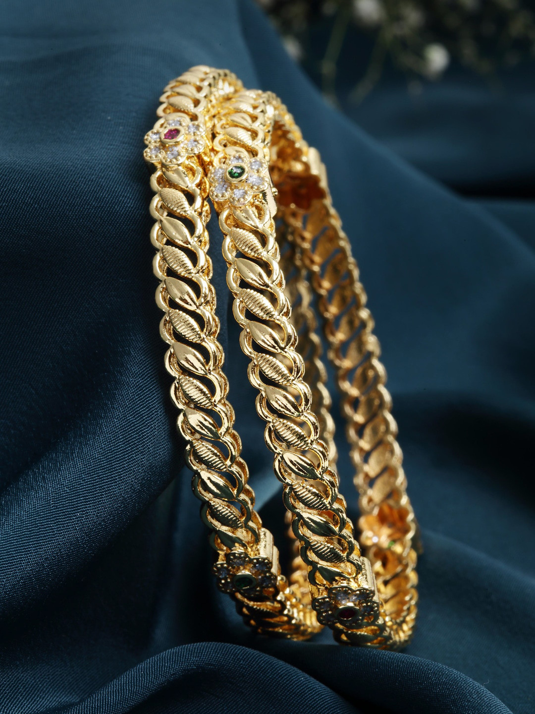 

PANASH Set of 2 Gold-Plated CZ Stone Handcrafted Bangles