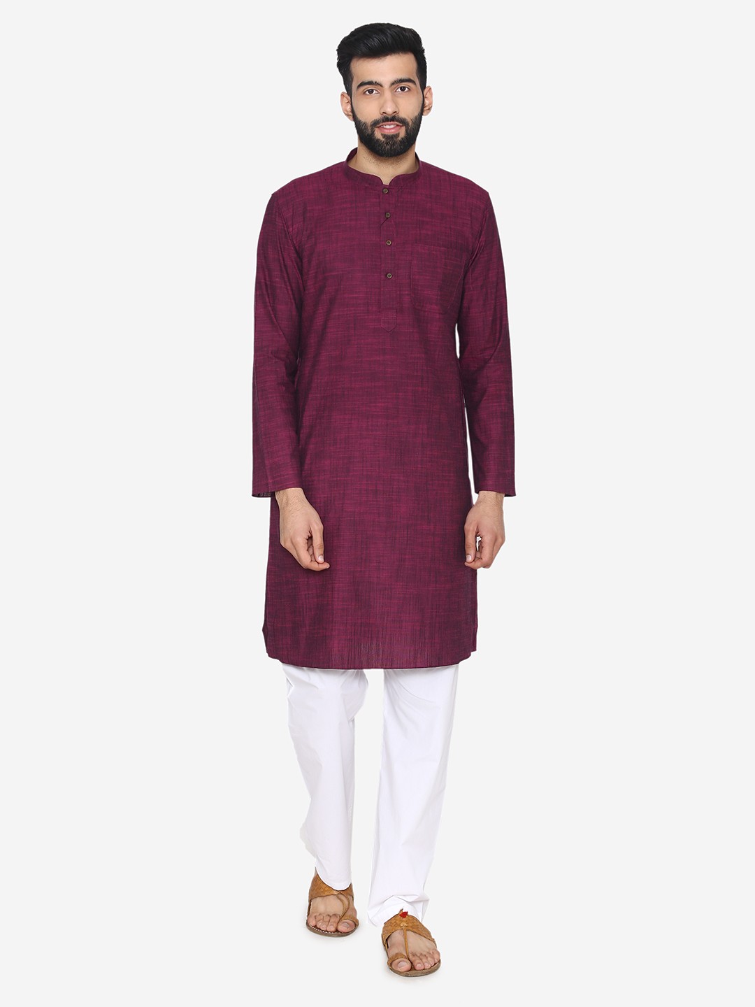 

Manyavar Men Purple Woven Straight Kurta