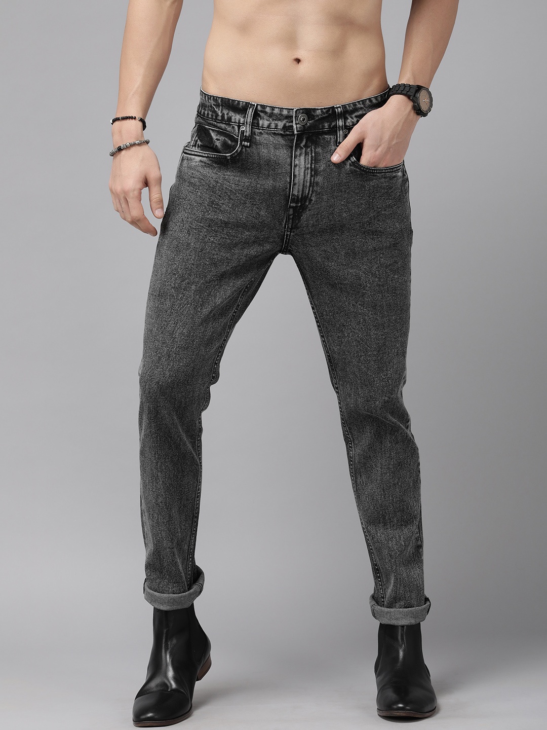 

Roadster Men Grey Skinny Fit Heavy Fade Stretchable Jeans