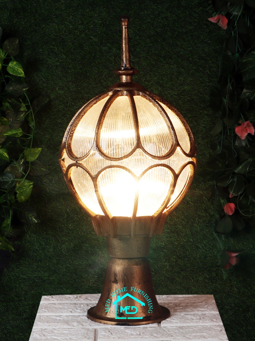

MFD HOME FURNISHING Gold Toned Spherical Outdoor Lamp