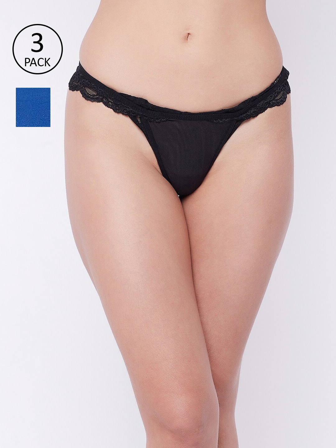 

SECRETS BY ZEROKAATA Women Pack Of 3 Assorted Self Design Lace Thong Briefs