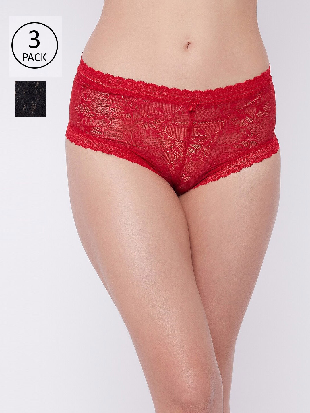 

SECRETS BY ZEROKAATA Pack Of 3 Assorted Self Design Lace Boy Shorts