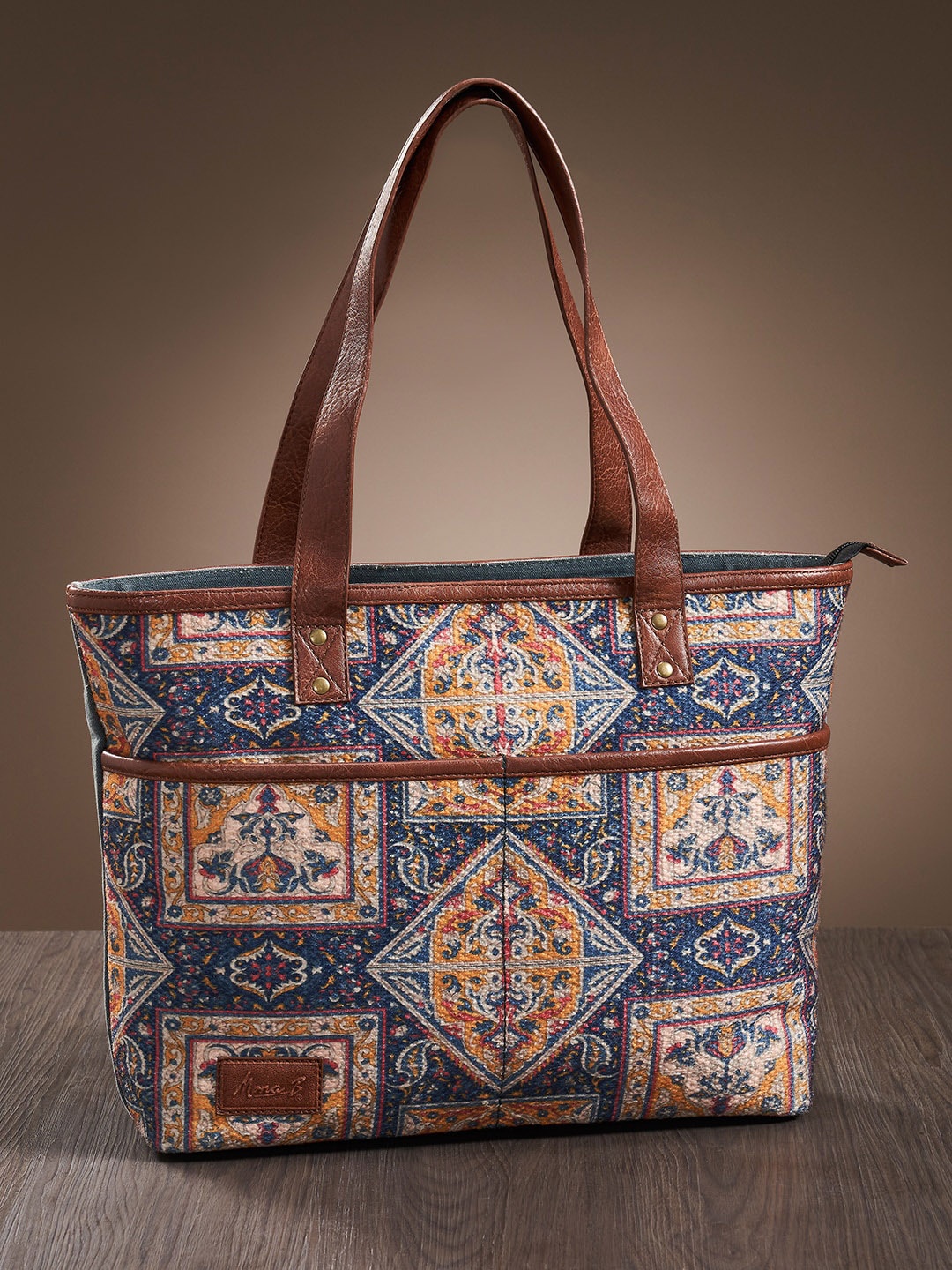 

Mona B Brown Large Kilim Inspired Upcycled Canvas Handbag