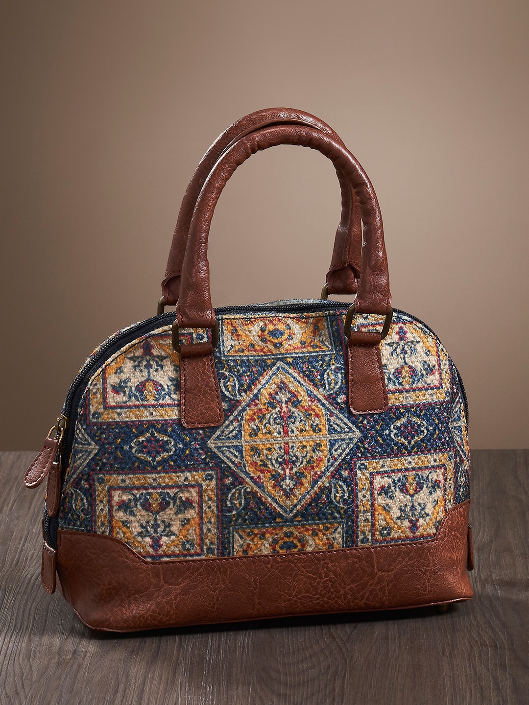 

Mona B Brown Kilim Inspired Upcycled Canvas Handbag
