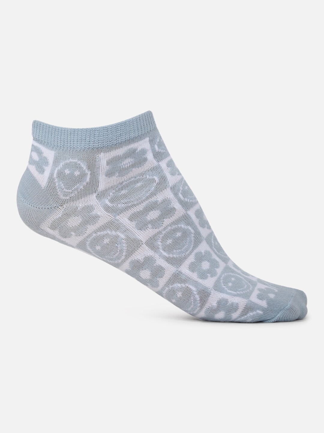 

FOREVER 21 Women Grey & White Patterned Ankle-Length Socks, Blue