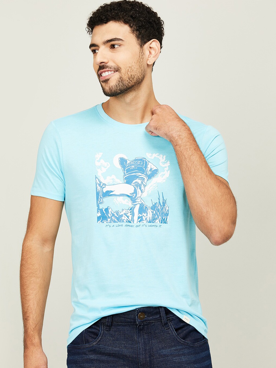 

Forca by Lifestyle Men Blue Printed Slim Fit T-shirt