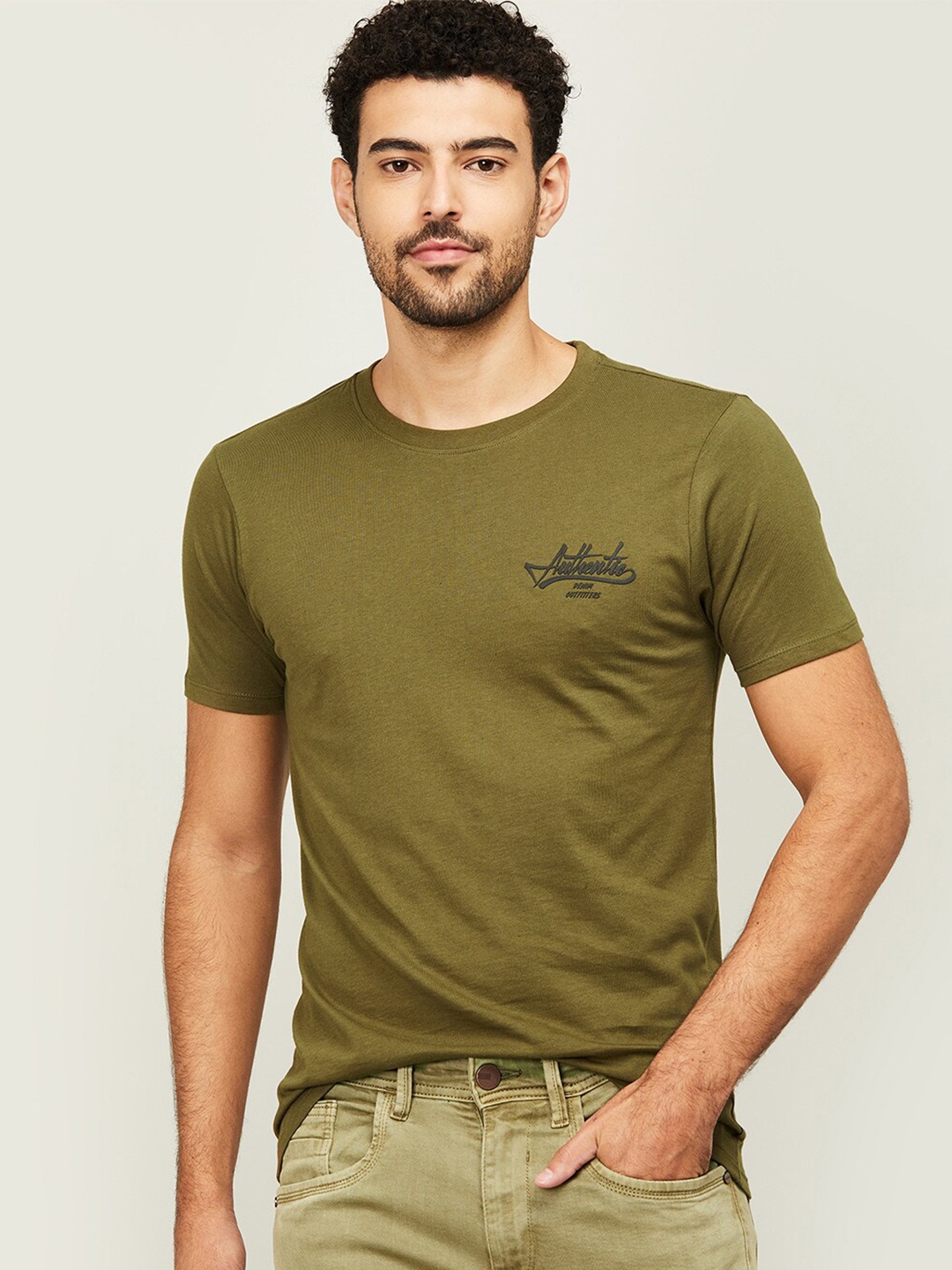 

Forca by Lifestyle Men Olive Green Slim Fit T-shirt
