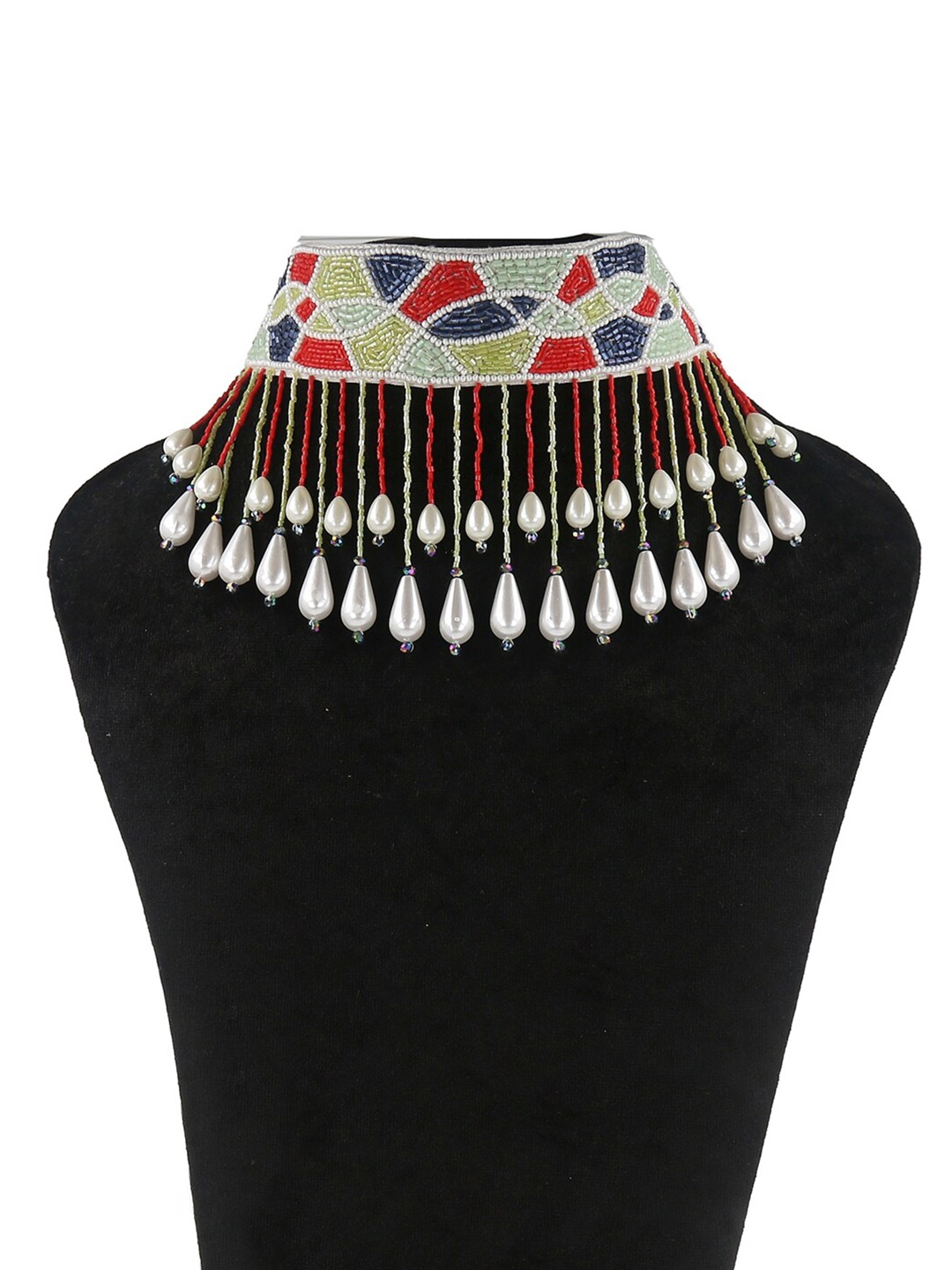 

Ishhaara White & Blue Brass Brass-Plated Choker Necklace