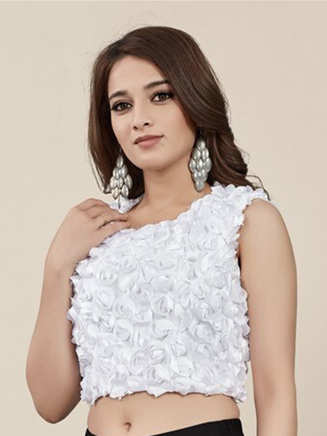 

Vedic White Embellished Crop Top