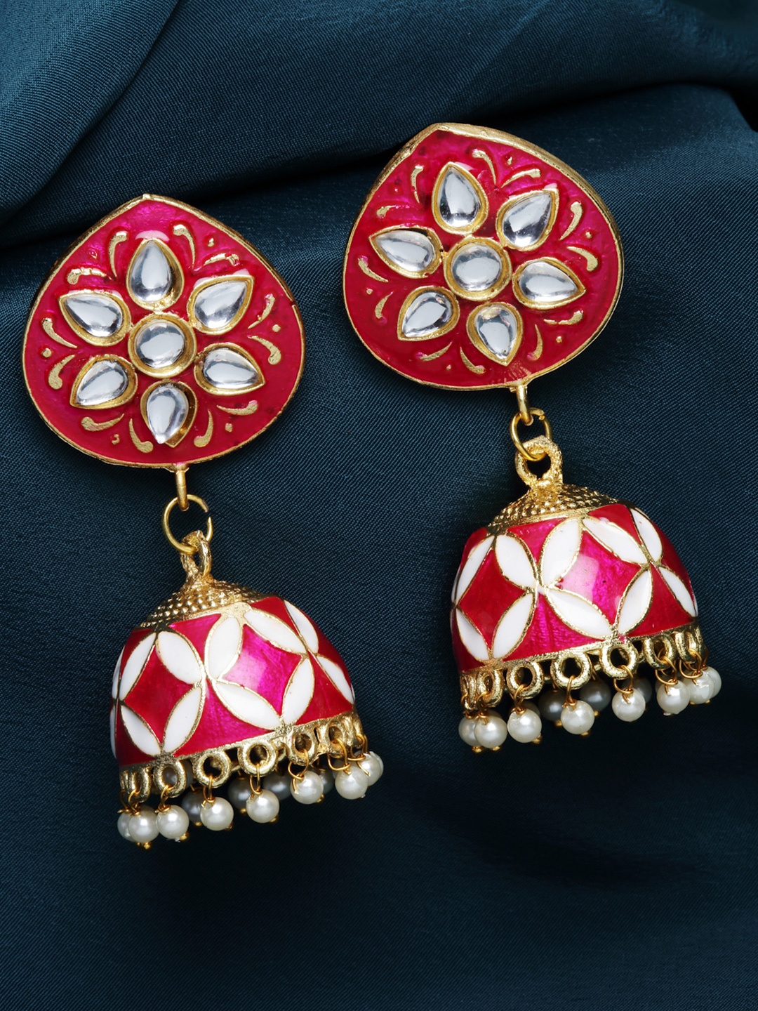 

PANASH Pink & Gold-Plated Dome Shaped Jhumkas Earrings