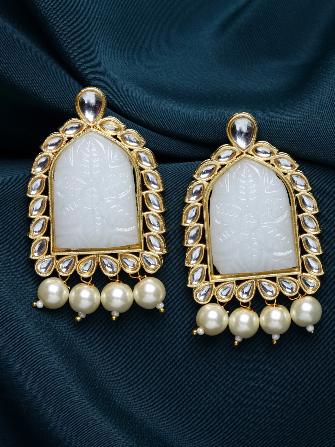 

PANASH Women Gold-Plated Kundan Handcrafted Geometric Drop Earrings