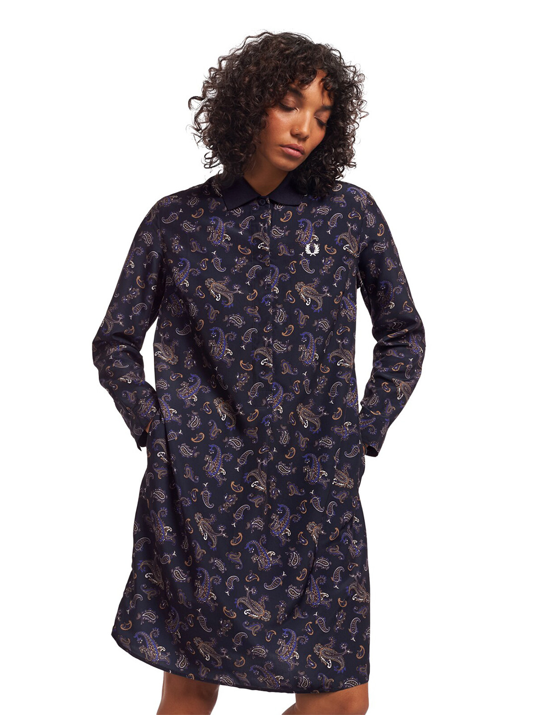 

Fred Perry Navy Blue & brown Floral Shirt Dress