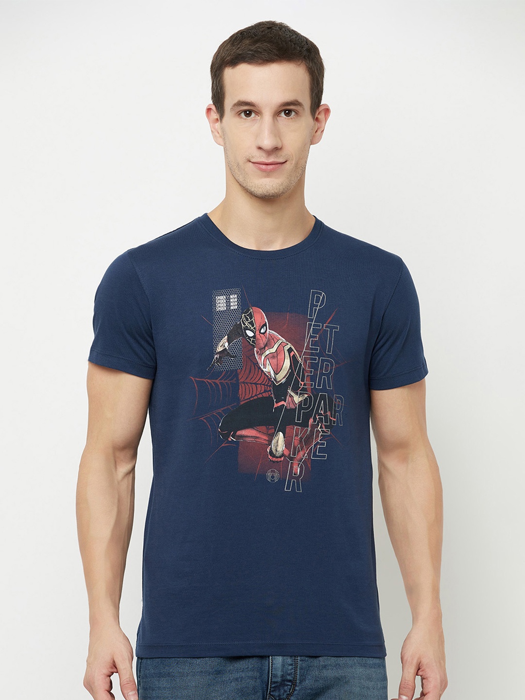 

Octave Men Blue Spider-Man Printed Raw Edge T-shirt