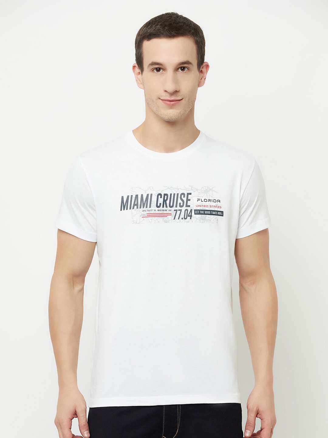 

Octave Men White & bright white Typography Printed Applique T-shirt