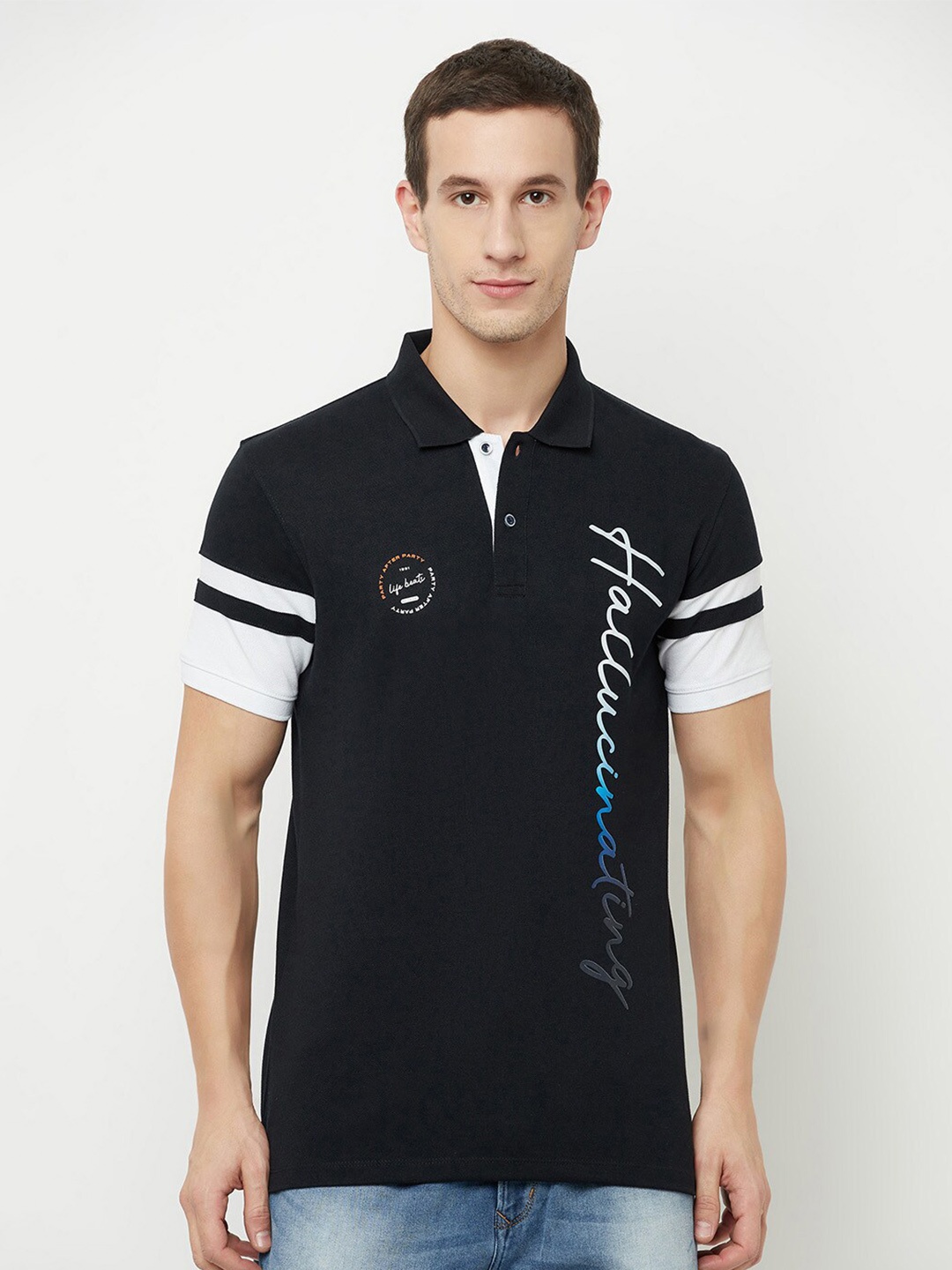 

Octave Men Navy Blue Polo Collar T-shirt