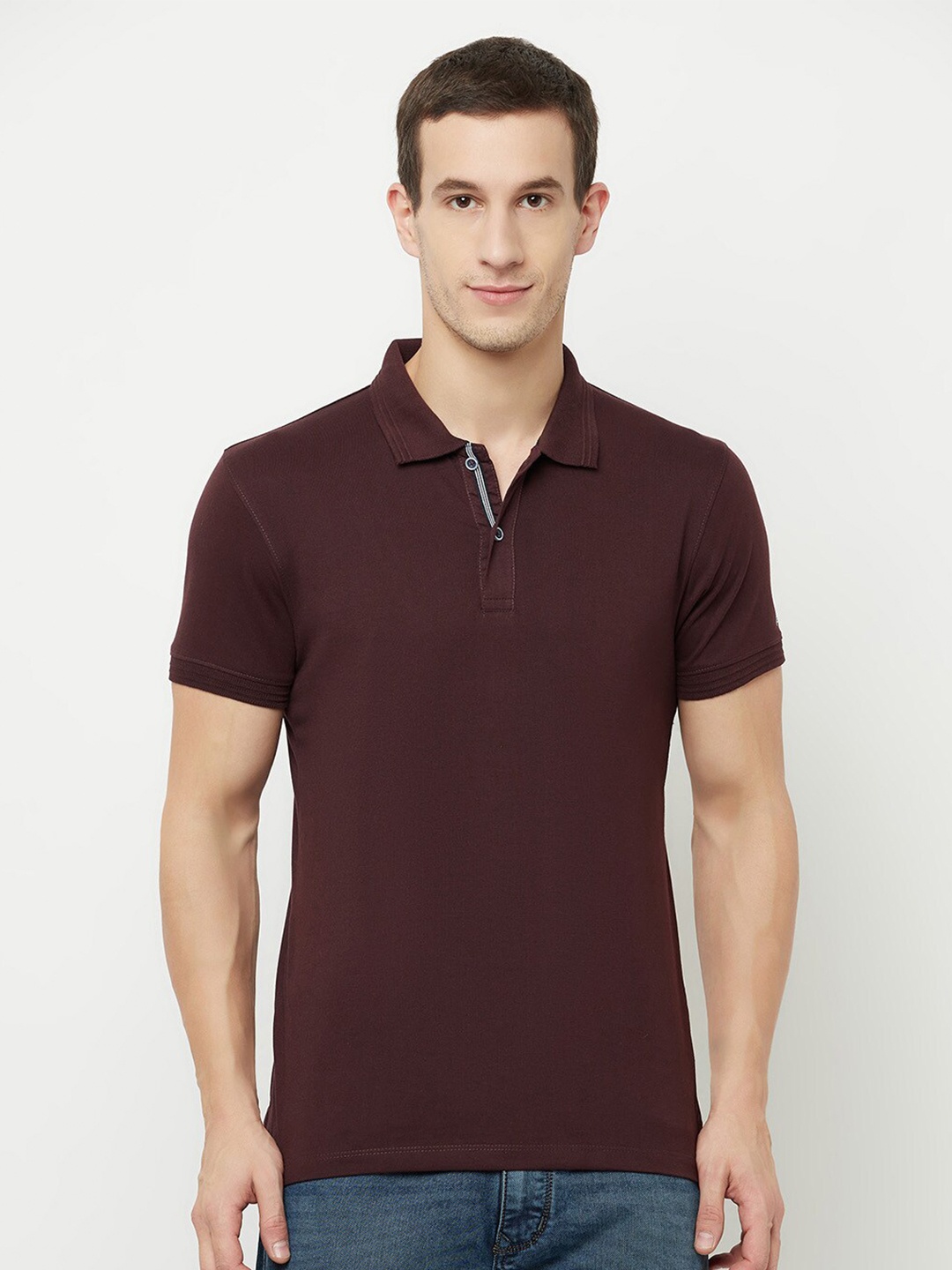 

Octave Men Maroon & temptress Polo Collar Applique T-shirt