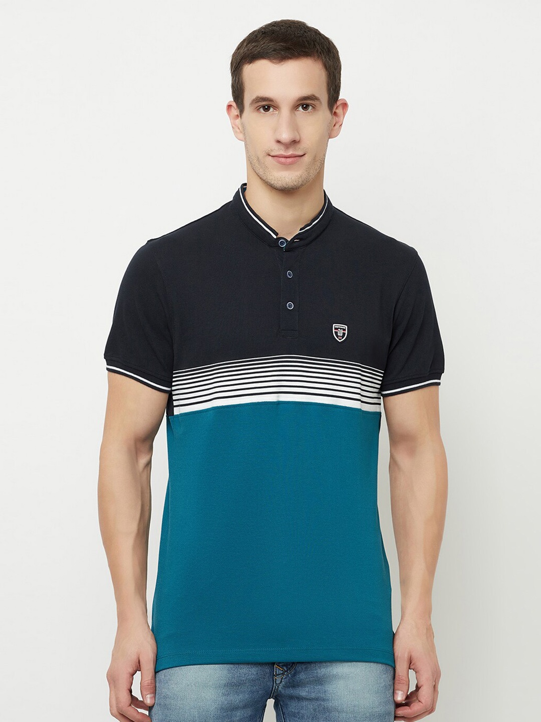 

Octave Men Blue Mandarin Collar T-shirt