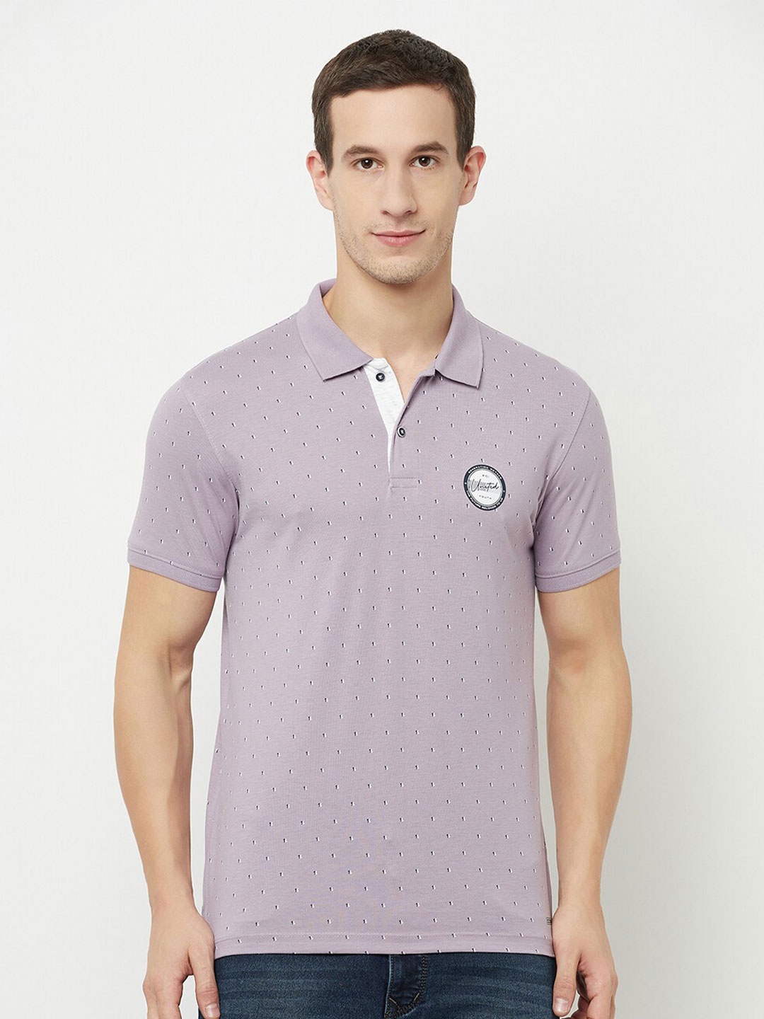 

Octave Men Purple & lilac marble Polo Collar Applique T-shirt