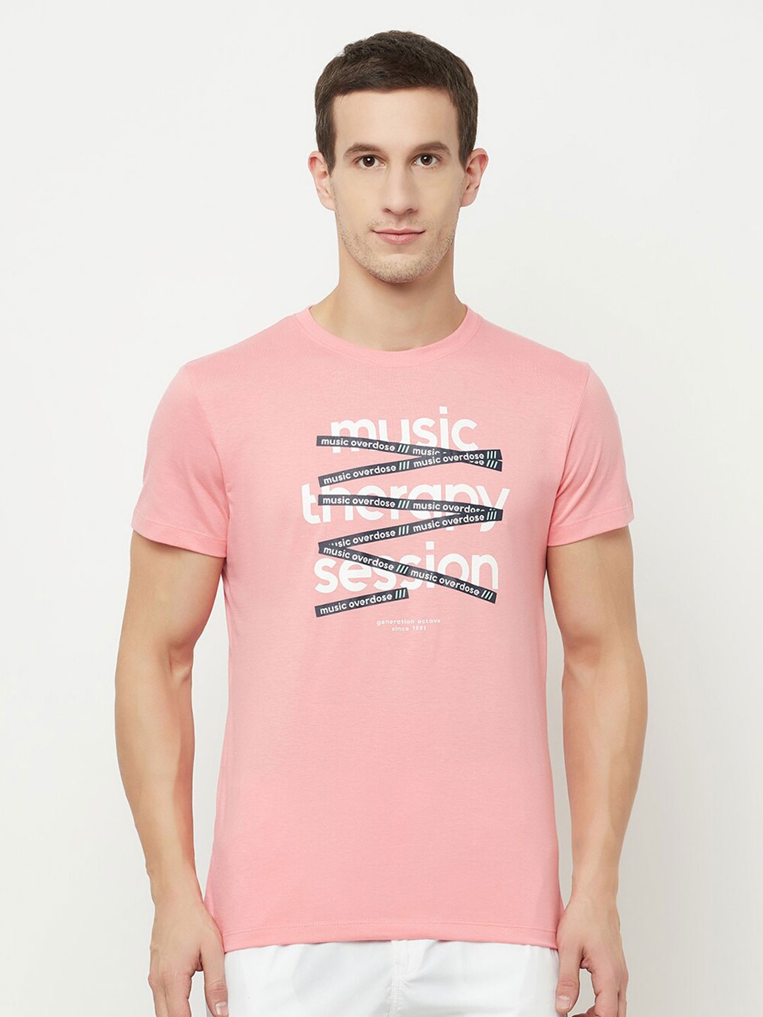 

Octave Men Pink & powder pink Printed Applique T-shirt