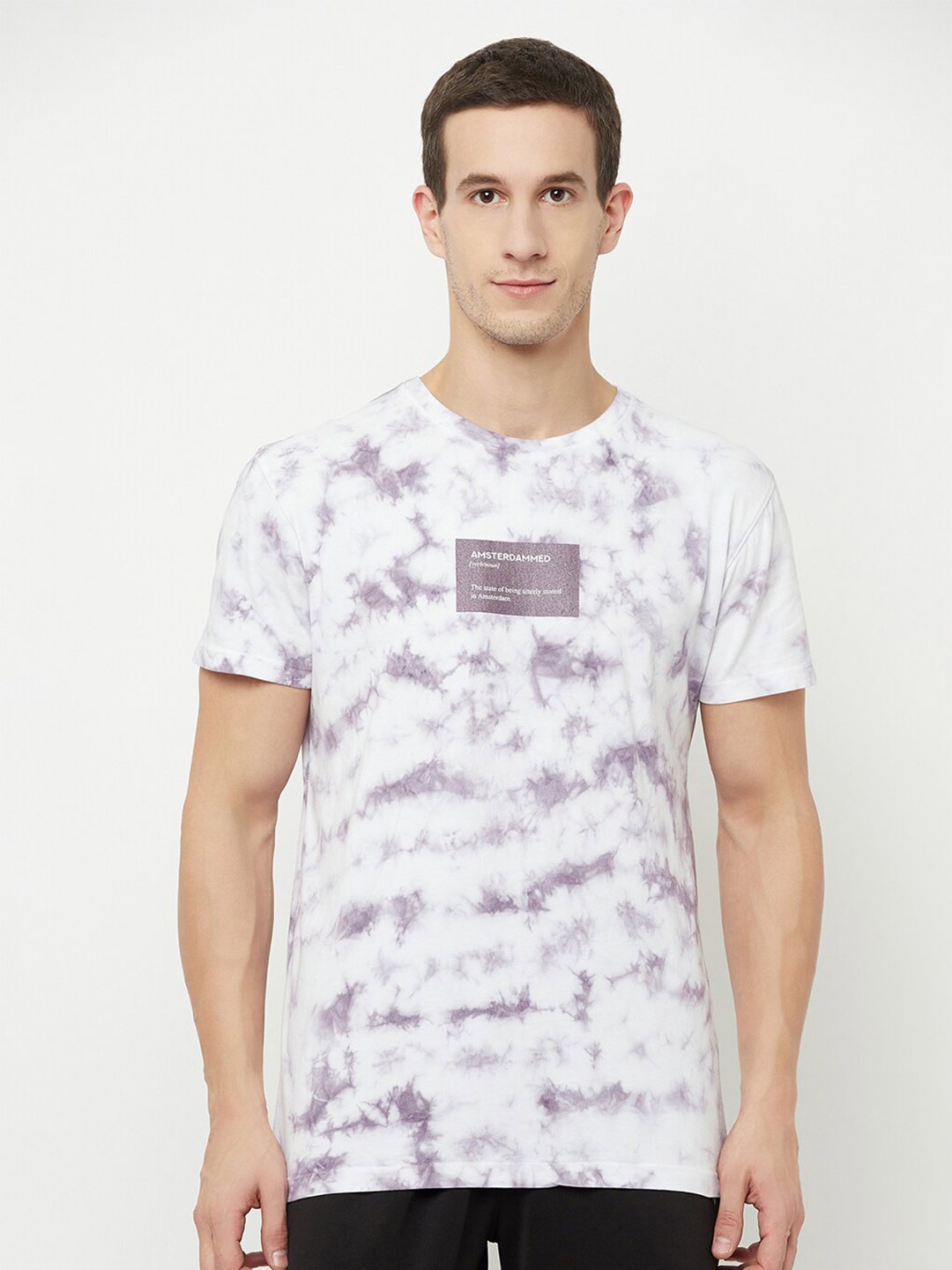 

Octave Men Purple Printed Raw Edge T-shirt