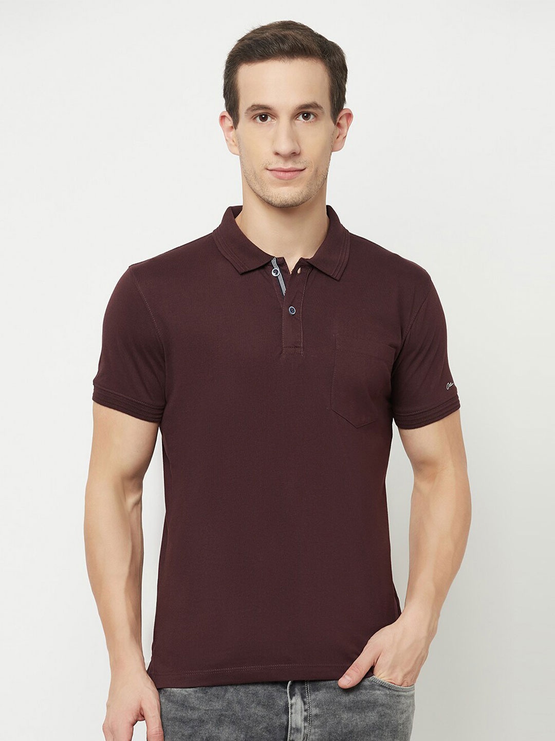

Octave Men Maroon & meteorite Polo Collar Applique T-shirt