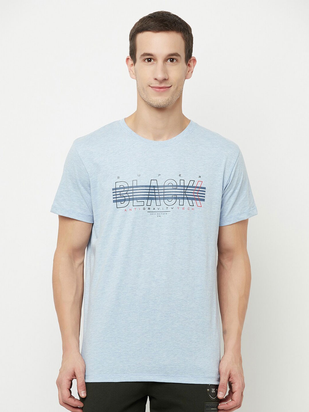

Octave Men Blue & illusion blue Typography Printed T-shirt