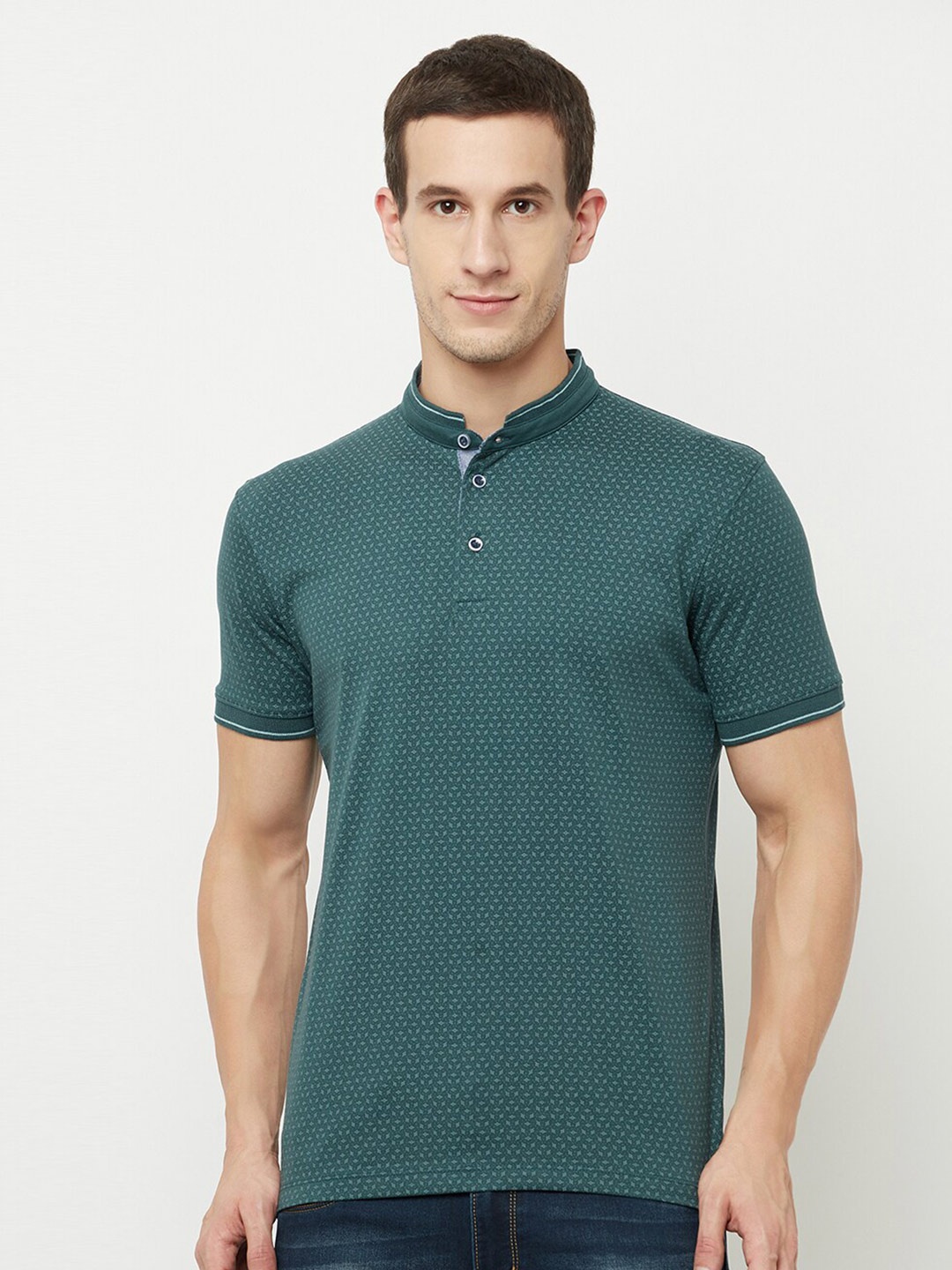 

Octave Men Green Henley Neck T-shirt