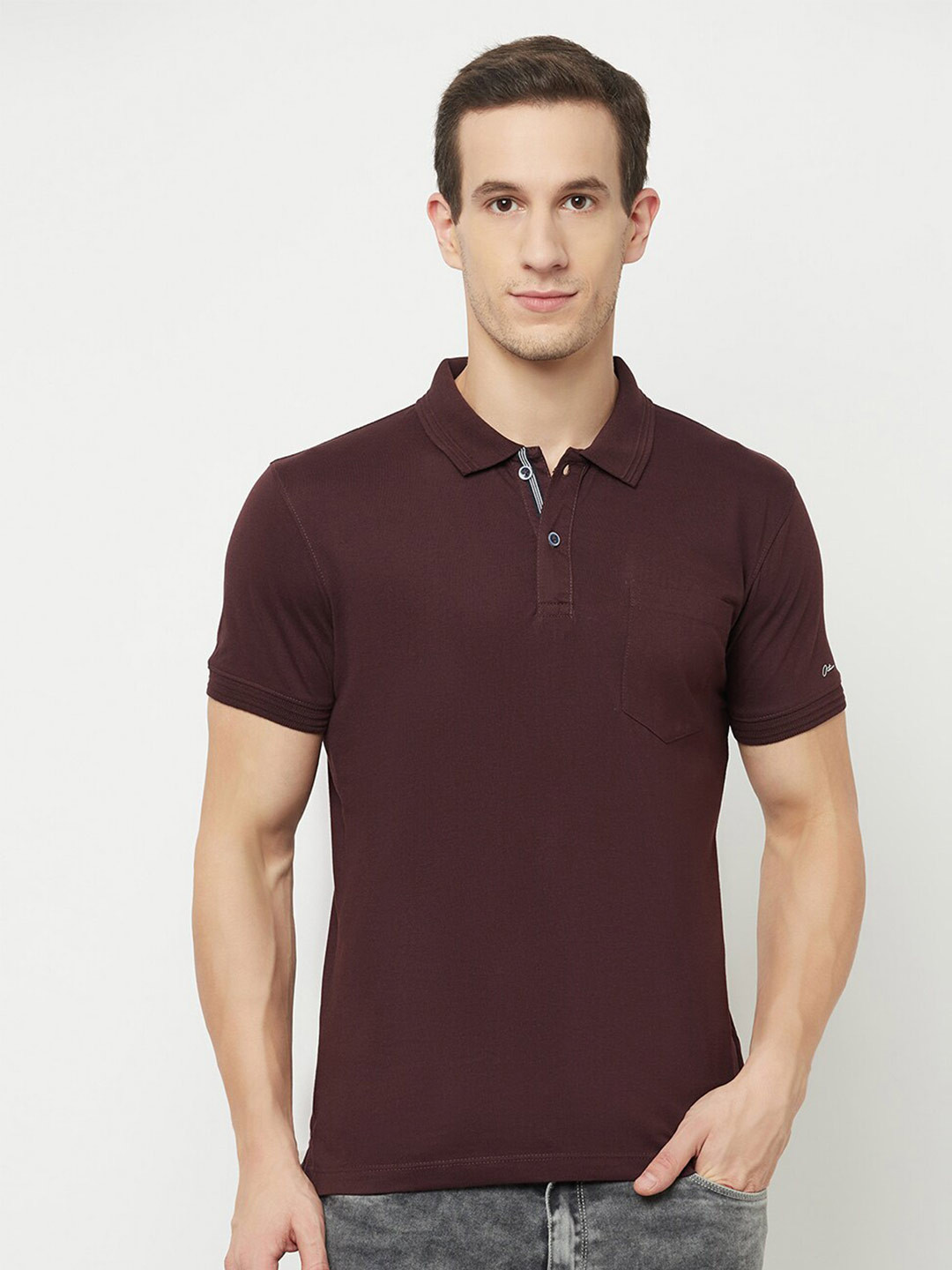

Octave Men Maroon Polo Collar Applique T-shirt