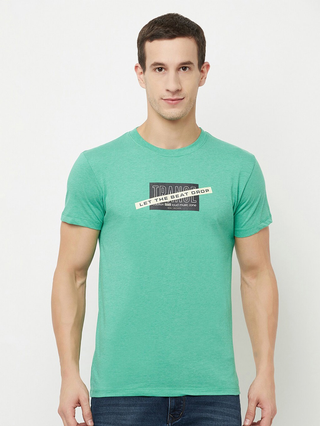 

Octave Men Green Typography Printed Applique T-shirt