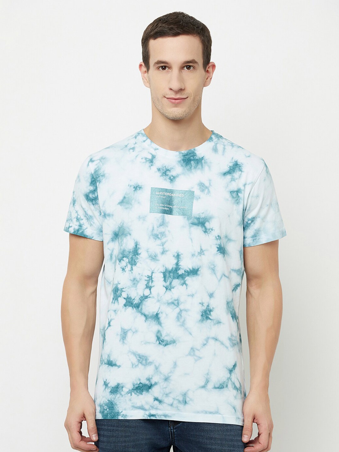 

Octave Men Blue Printed Raw Edge T-shirt