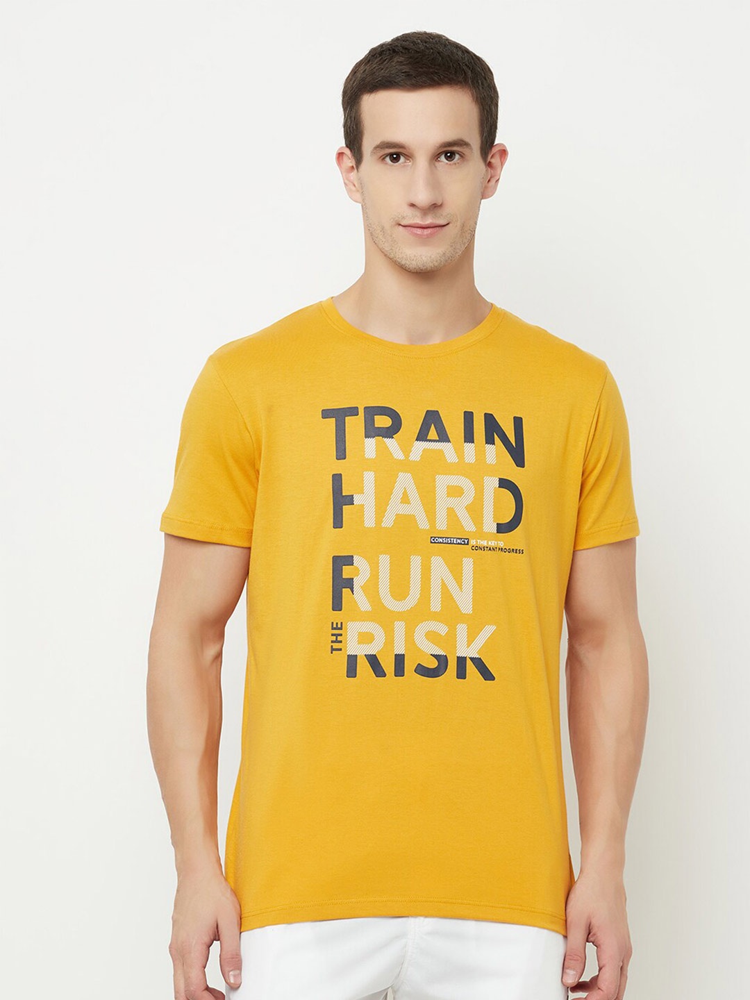 

Octave Men Yellow Typography Printed T-shirt