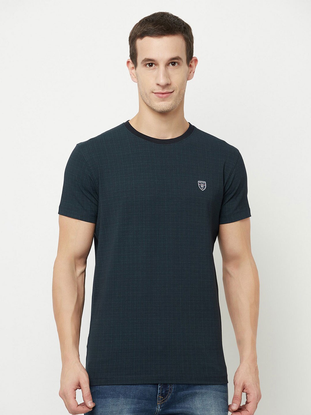 

Octave Men Navy Blue & charleston green Applique T-shirt