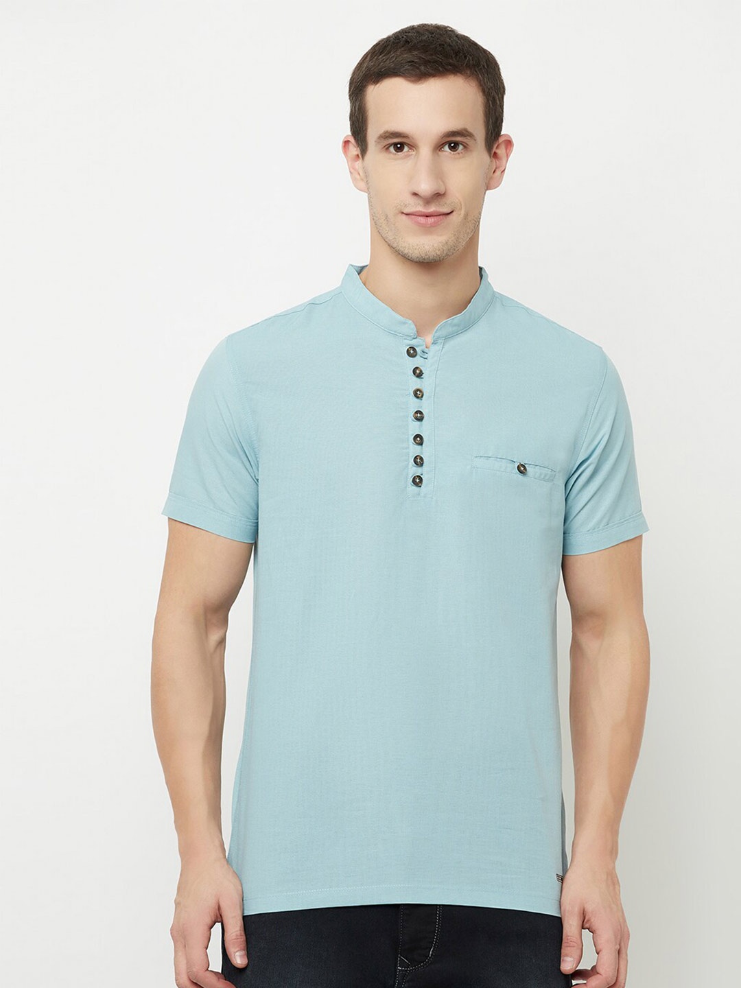 

Octave Men Blue Mandarin Collar T-shirt
