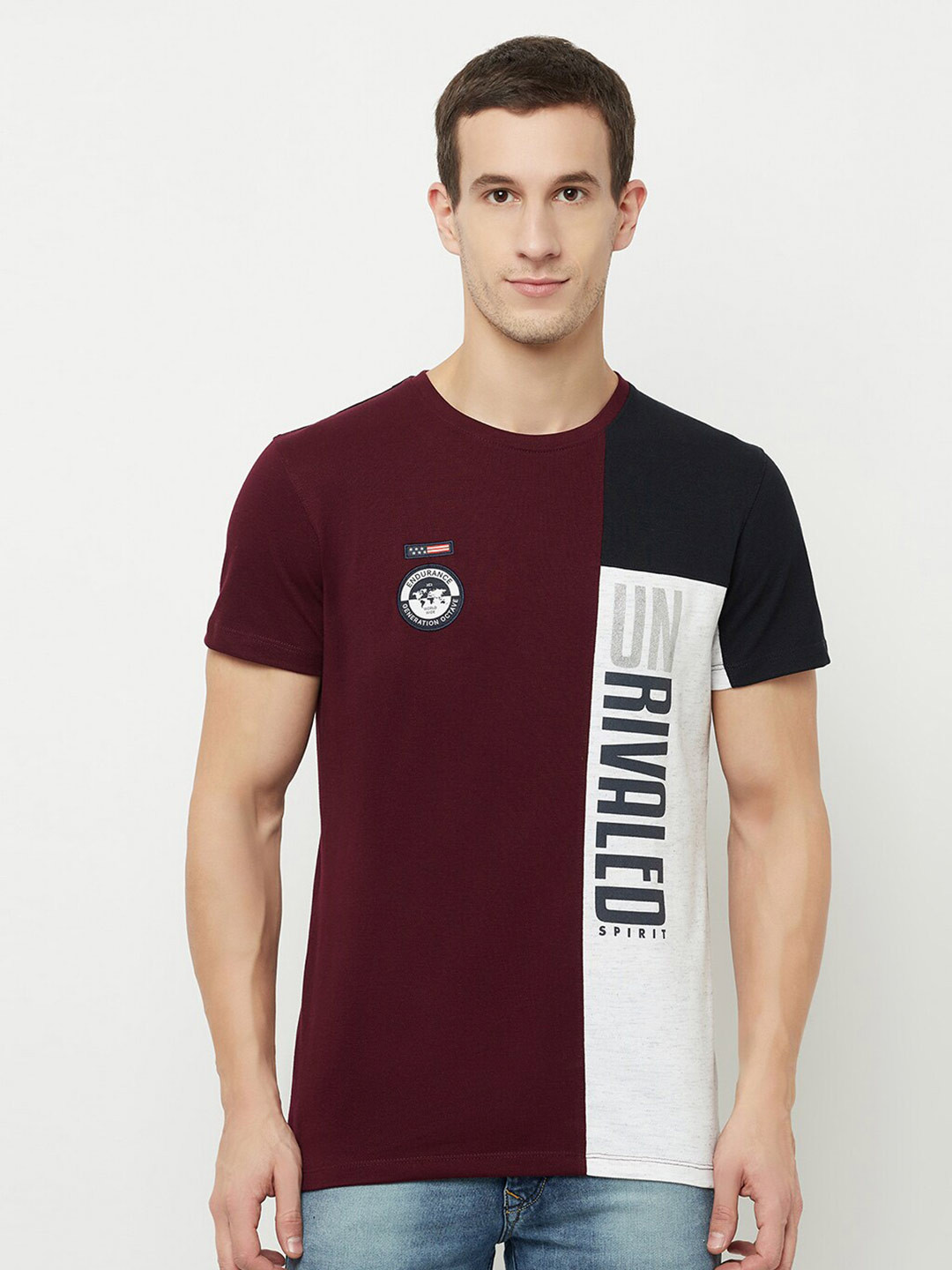 

Octave Men Maroon Applique T-shirt
