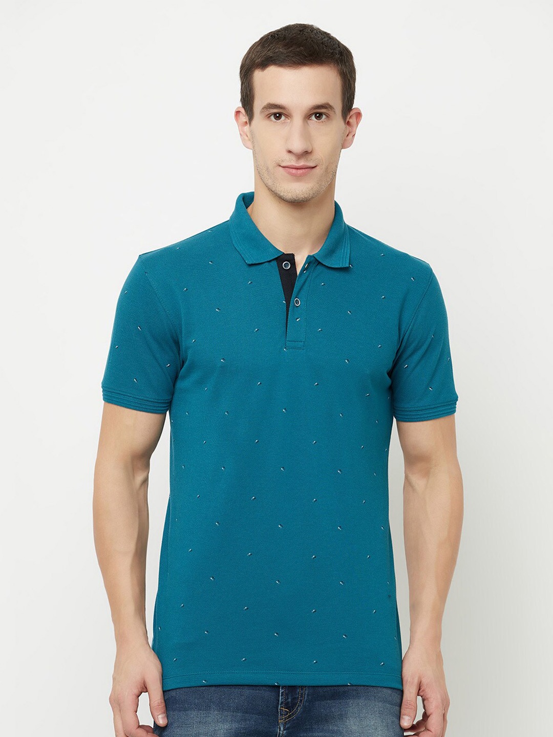 

Octave Men Blue Printed Polo Collar Applique T-shirt