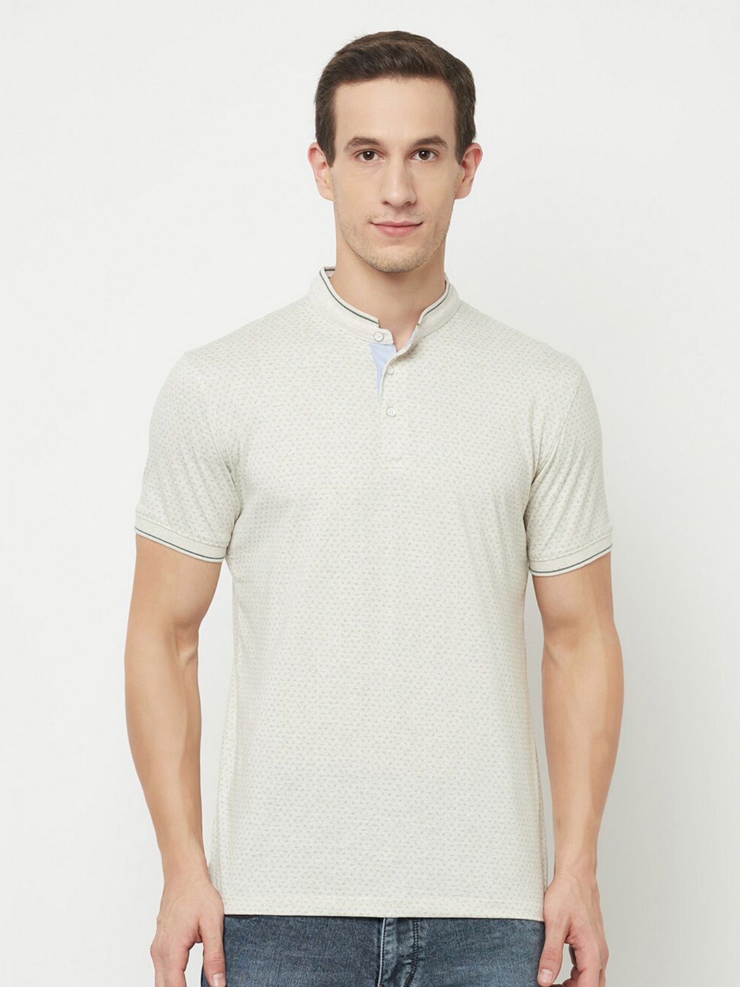 

Octave Men White Henley Neck Raw Edge T-shirt