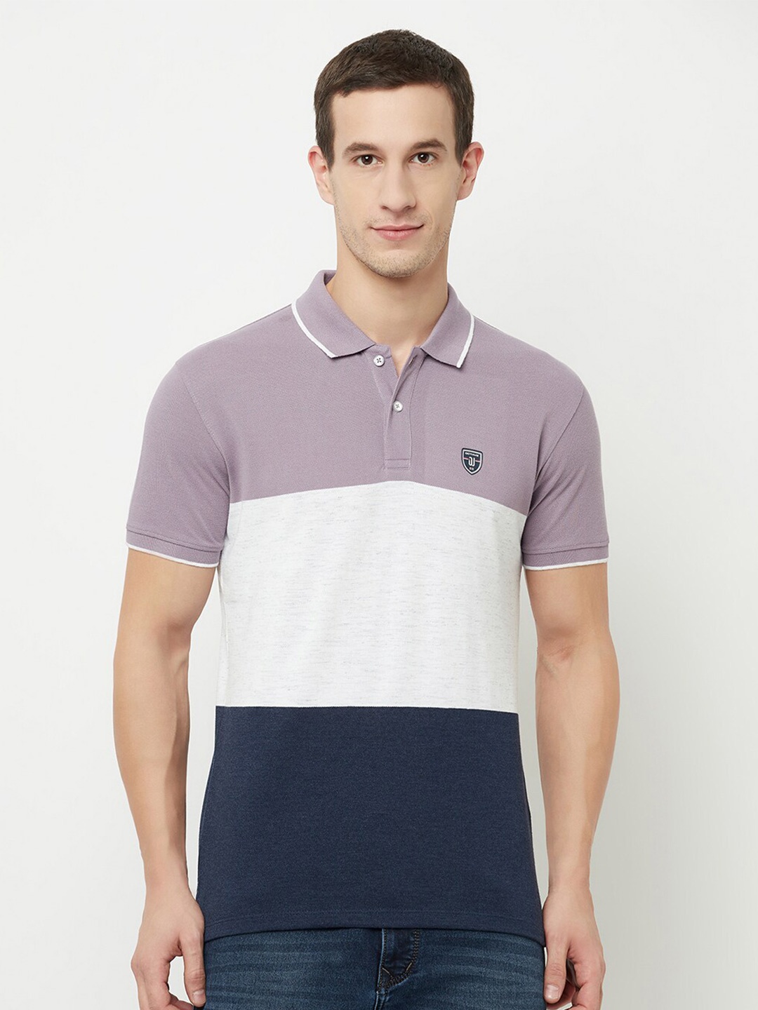 

Octave Men Purple Colourblocked Polo Collar T-shirt