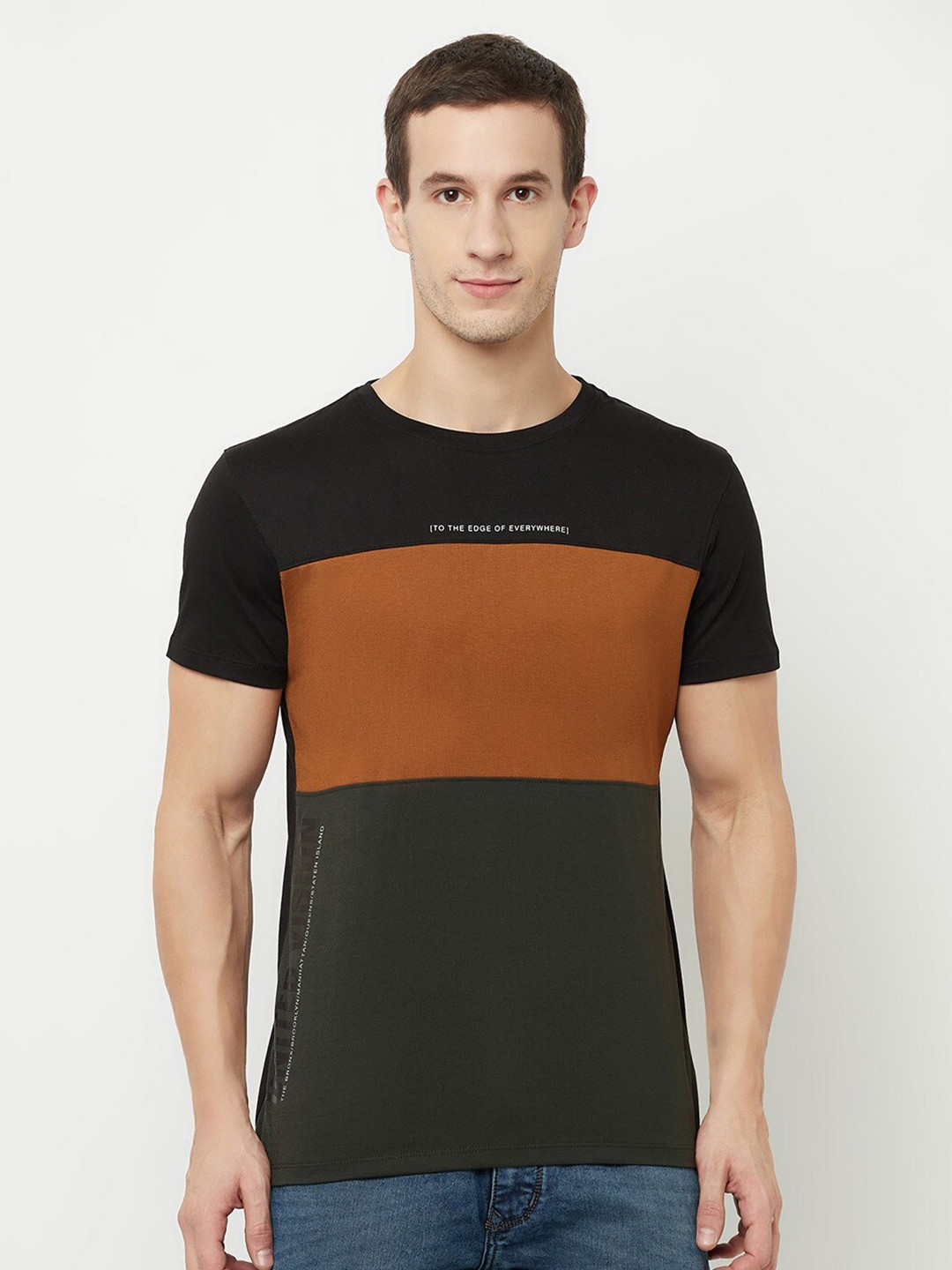 

Octave Men Olive Green Colourblocked T-shirt