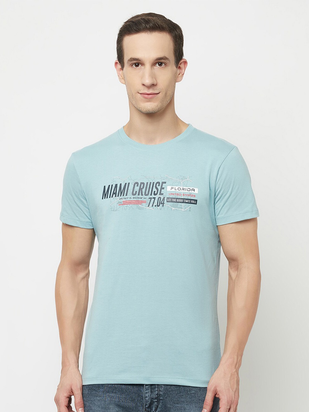 

Octave Men Blue Typography Printed T-shirt