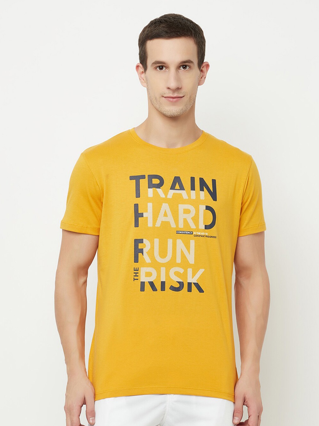 

Octave Men Yellow Typography Printed T-shirt