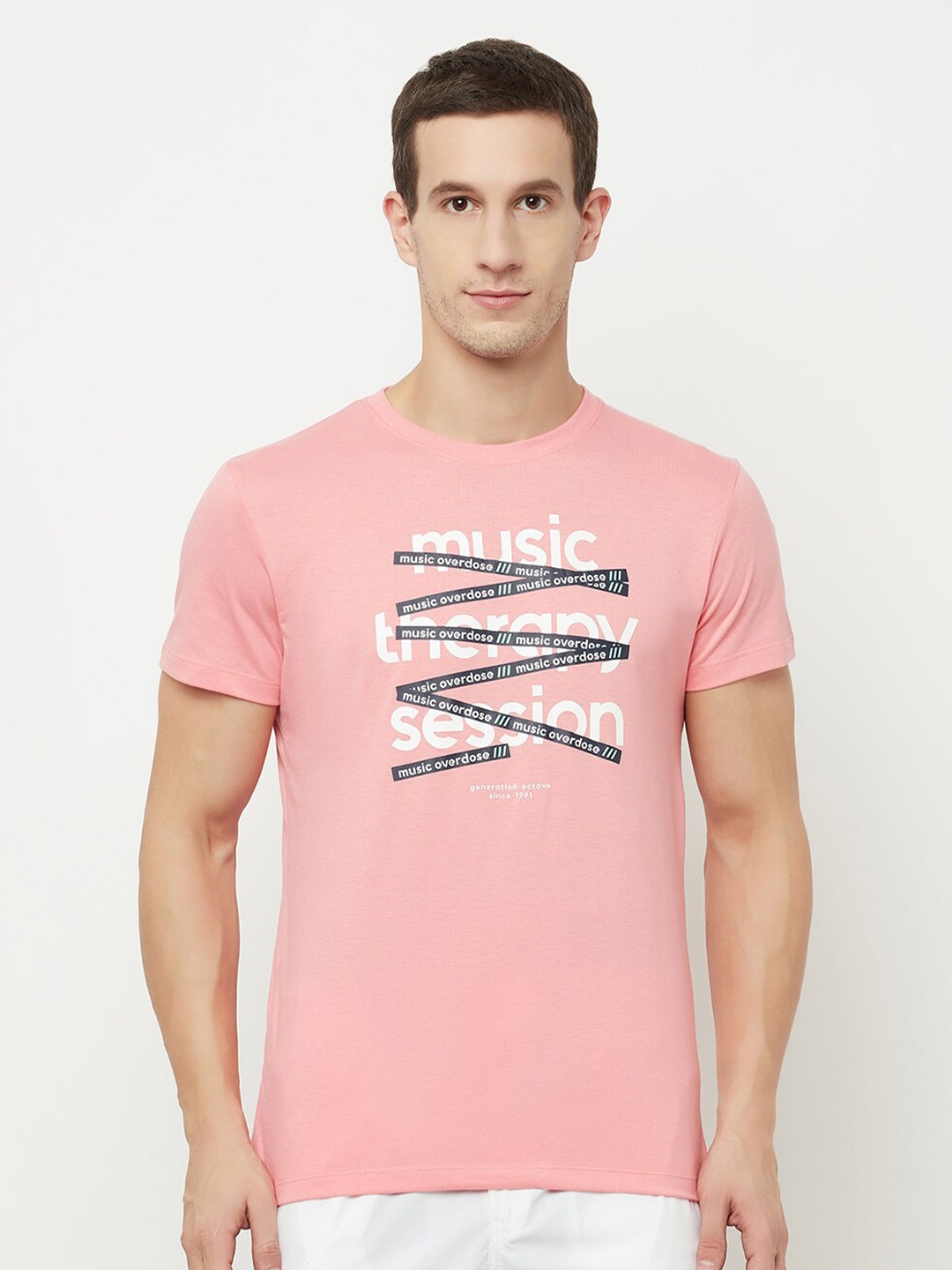 

Octave Men Pink Printed Applique T-shirt