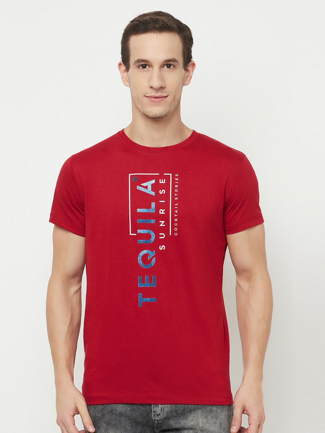 

Octave Men Maroon Typography Printed Applique T-shirt