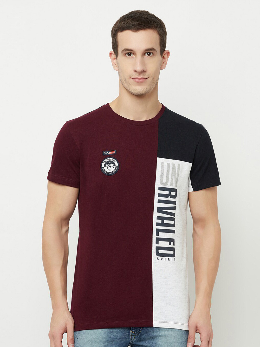 

Octave Men Maroon Applique T-shirt